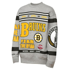 Boston Bruins Mitchell & Ness Youth Allover Print Fleece Crewneck Sweatshirt - Heather Gray Sweatshirts