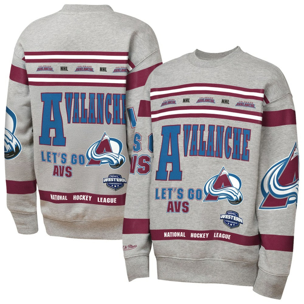 Colorado Avalanche Mitchell & Ness Youth Allover Print Fleece Crewneck Sweatshirt - Heather Gray Sweatshirts