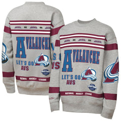 Colorado Avalanche Mitchell & Ness Youth Allover Print Fleece Crewneck Sweatshirt - Heather Gray Sweatshirts
