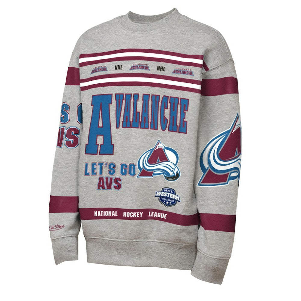 Colorado Avalanche Mitchell & Ness Youth Allover Print Fleece Crewneck Sweatshirt - Heather Gray Sweatshirts