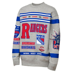 New York Rangers Mitchell & Ness Youth Allover Print Fleece Crewneck Sweatshirt - Heather Gray Sweatshirts