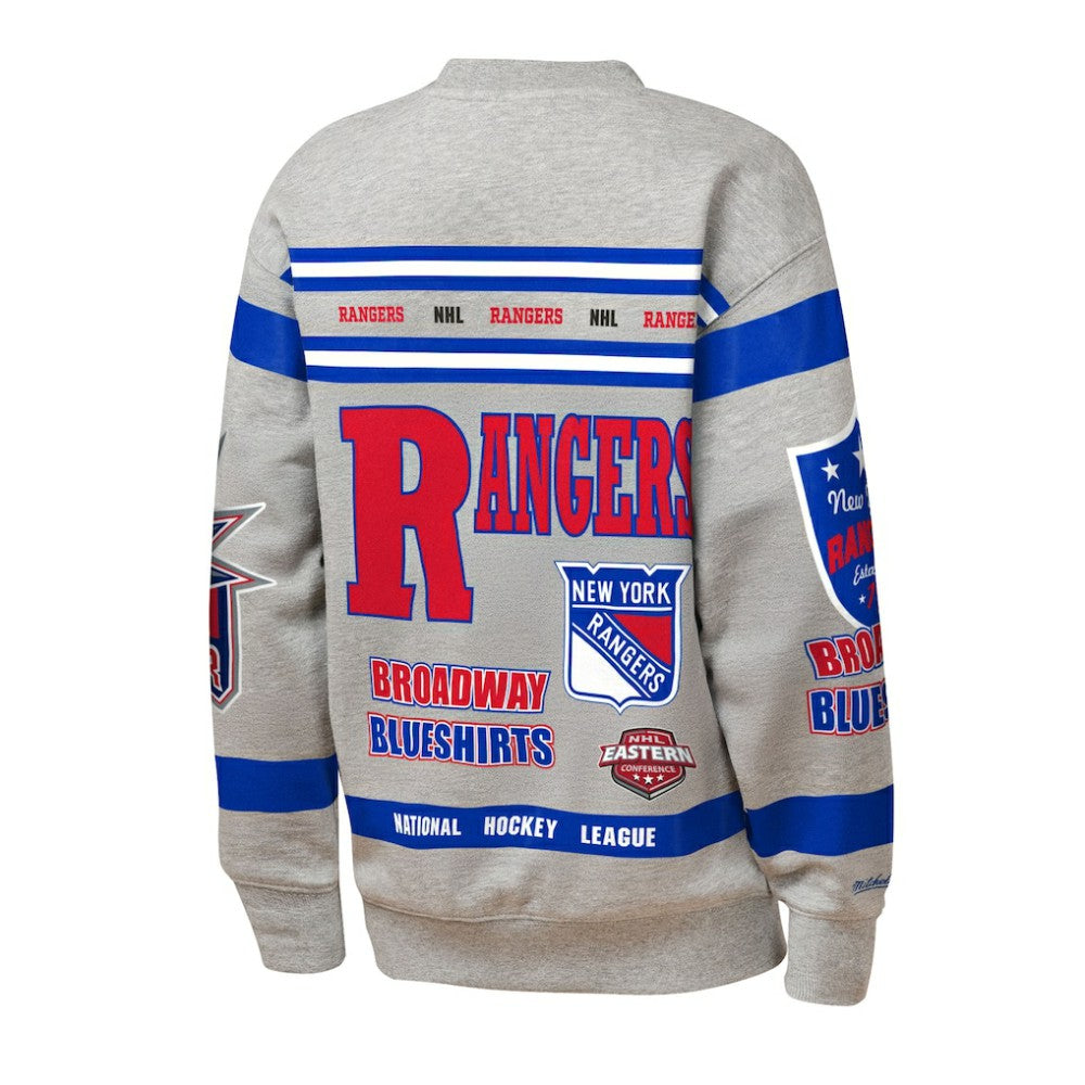 New York Rangers Mitchell & Ness Youth Allover Print Fleece Crewneck Sweatshirt - Heather Gray Sweatshirts
