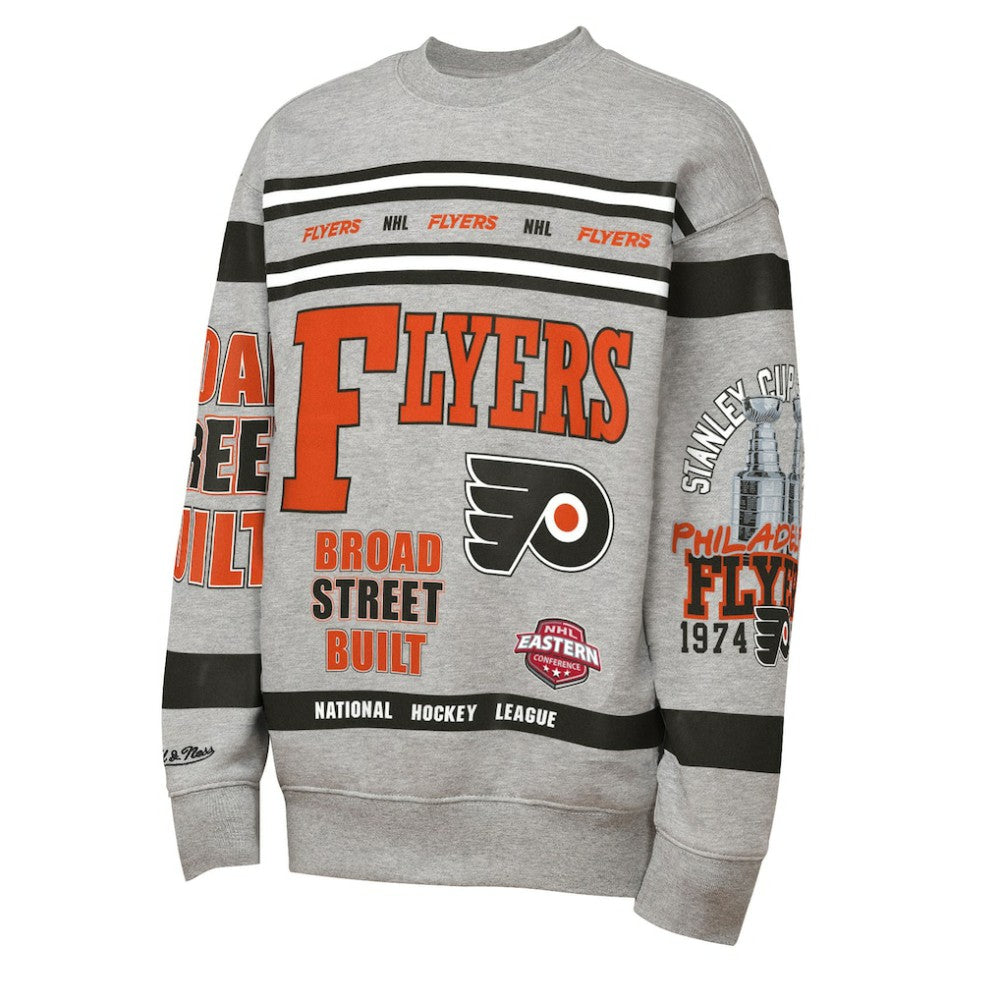 Philadelphia Flyers Mitchell & Ness Youth Allover Print Fleece Crewneck Sweatshirt - Heather Gray Sweatshirts
