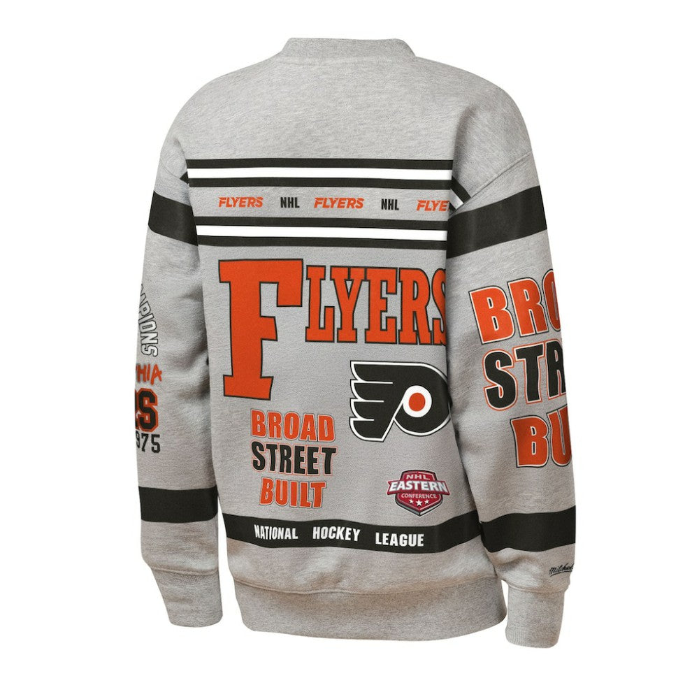 Philadelphia Flyers Mitchell & Ness Youth Allover Print Fleece Crewneck Sweatshirt - Heather Gray Sweatshirts