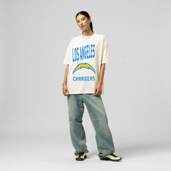 Los Angeles Chargers Women's Logo Rise Boyfriend T-Shirt - Cream sale