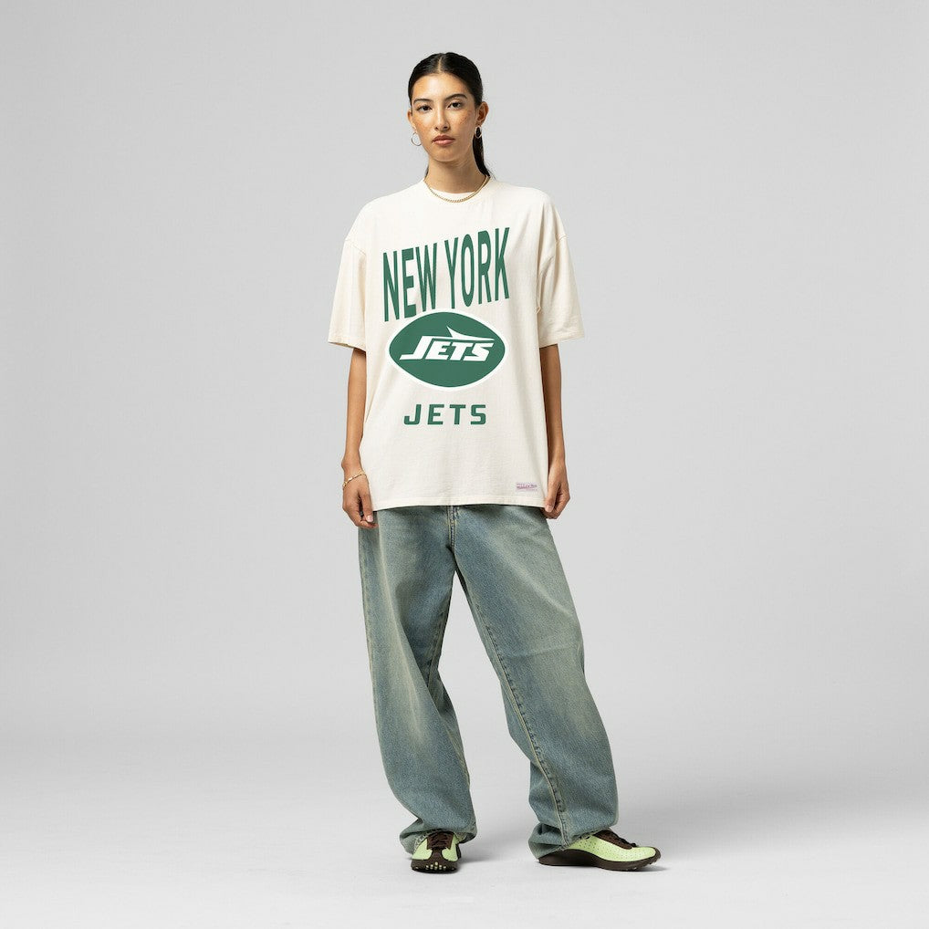 New York Jets Women's Logo Rise Boyfriend T-Shirt - Cream sale