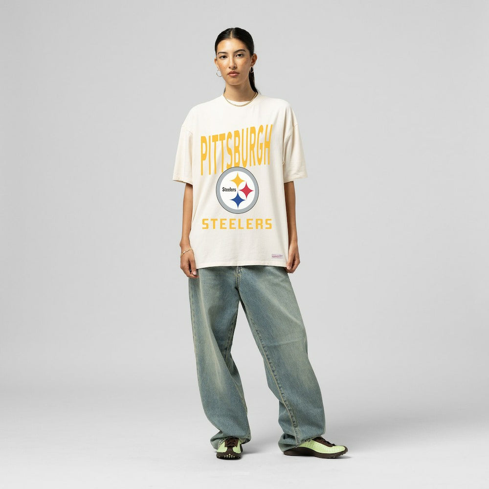 Pittsburgh Steelers Women's Logo Rise Boyfriend T-Shirt - Cream sale