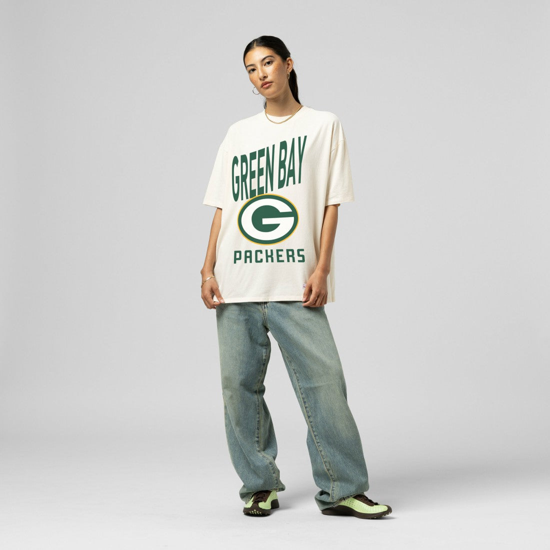Green Bay Packers Women's Logo Rise Boyfriend T-Shirt - Cream sale