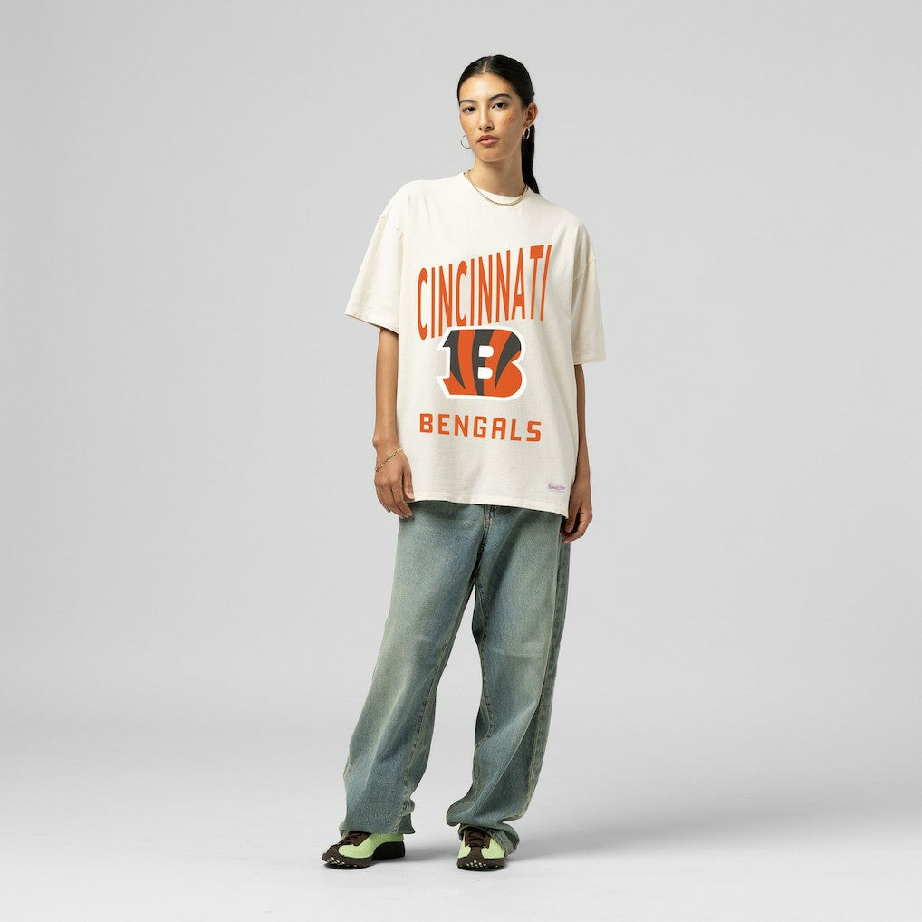 Cincinnati Bengals Women's Logo Rise Boyfriend T-Shirt - Cream for sale