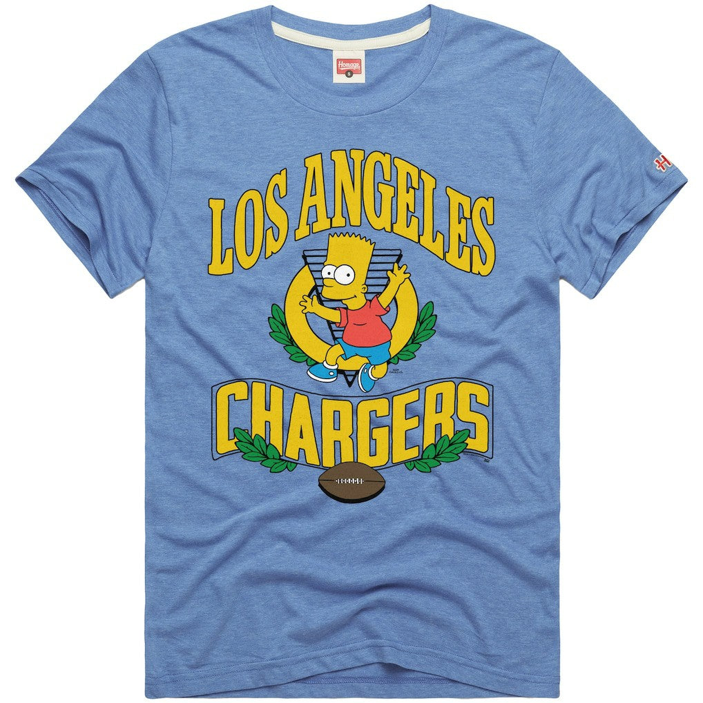 Los Angeles Chargers Homage x The Simpsons Unisex Tri-Blend T-Shirt - Powder Blue sale