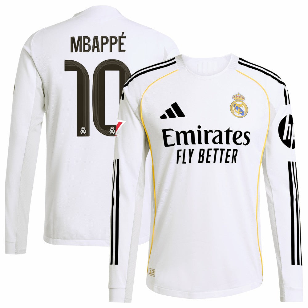 Kylian Mbappé Real Madrid 2025/26 Home Long Sleeve Player Jersey - White sale