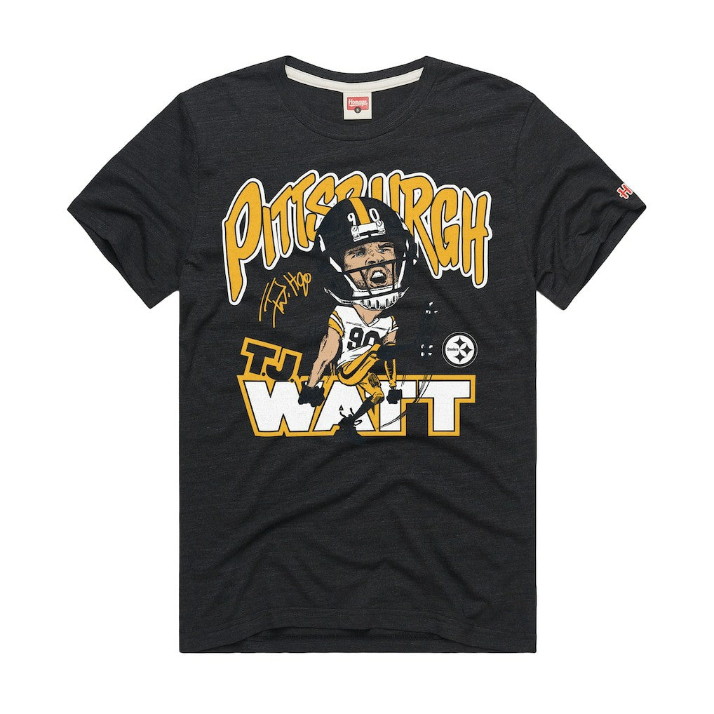 T.J. Watt Pittsburgh Steelers Homage Unisex Caricature Player Graphic Tri-Blend T-Shirt - Charcoal discount