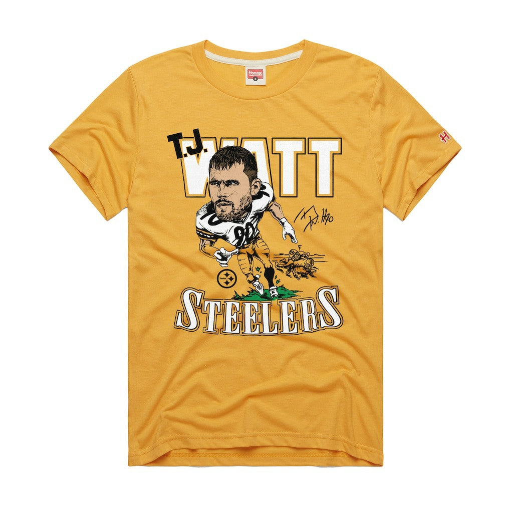 T.J. Watt Pittsburgh Steelers Homage Unisex Caricature Player Graphic Tri-Blend T-Shirt - Gold for sale