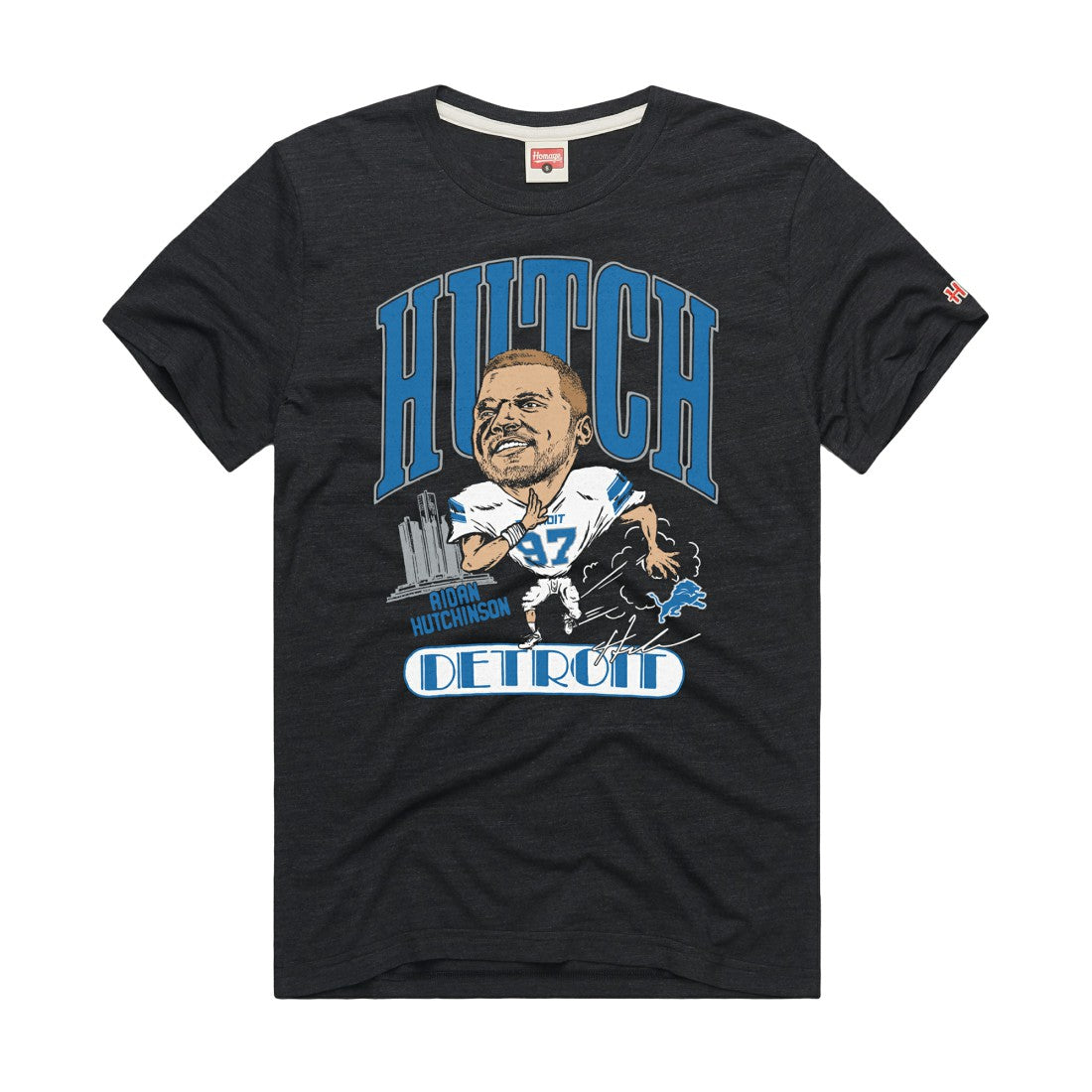 Aidan Hutchinson Detroit Lions Homage Unisex Caricature Player Graphic Tri-Blend T-Shirt - Charcoal discount