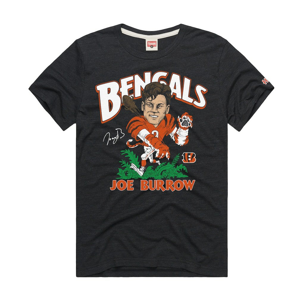 Joe Burrow Cincinnati Bengals Homage Unisex Caricature Player Graphic Tri-Blend T-Shirt - Charcoal on sale