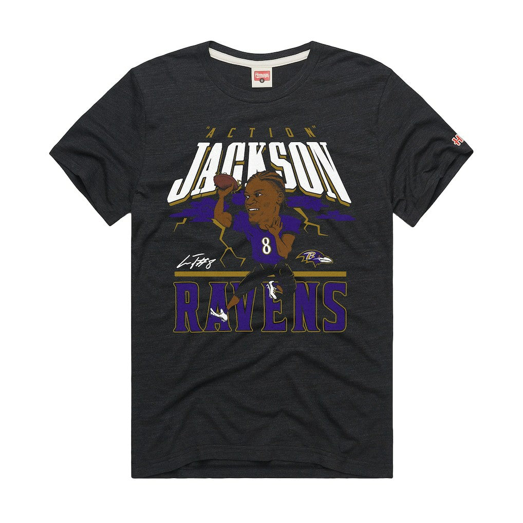 Lamar Jackson Baltimore Ravens Homage Unisex Caricature Player Graphic Tri-Blend T-Shirt - Charcoal on sale