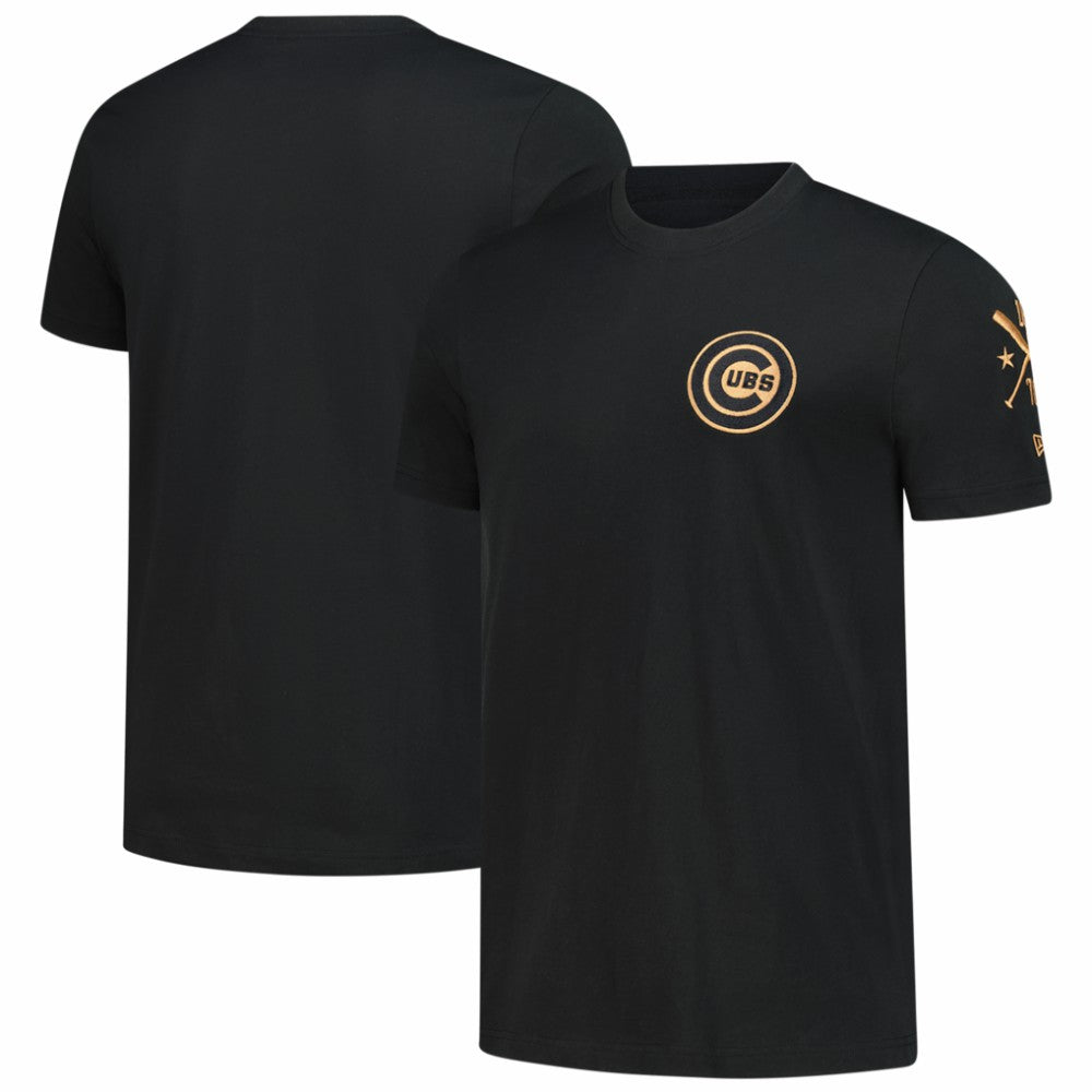 Chicago Cubs Bronze Logo with Cross Bats Established T-Shirt Black