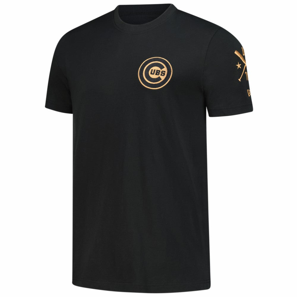 Chicago Cubs Bronze Logo with Cross Bats Established T-Shirt Black