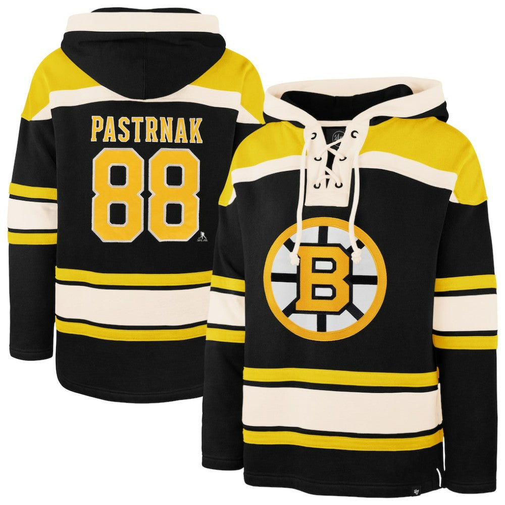 David Pastrnak Boston Bruins '47 Player Name & Number Lacer Hoodie - Black Hoodies