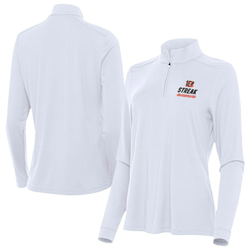 Cincinnati Bengals Antigua Women's Streak Intent Quarter-Zip Pullover - White on sale