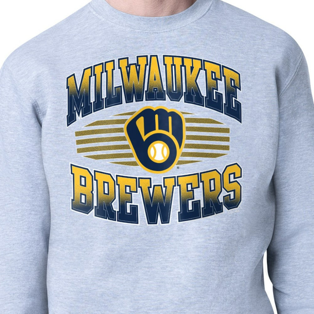 Milwaukee Brewers Starter Team Grit Graphic Fleece Pullover Sweatshirt Heather Gray