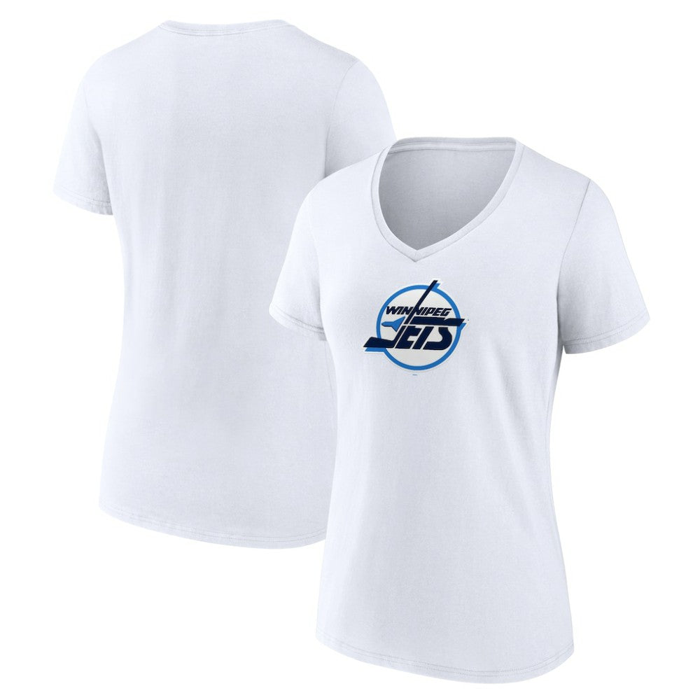 Winnipeg Jets Women's Primary Logo V-Neck T-Shirt - White T-shirts