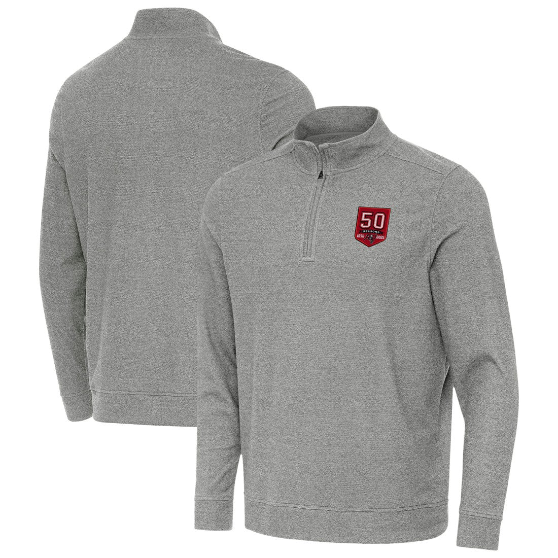 Tampa Bay Buccaneers Antigua 50th Season Subtle Quarter-Zip Sweatshirt - Heather Black on sale