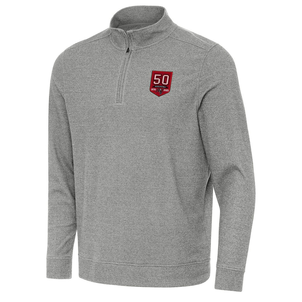 Tampa Bay Buccaneers Antigua 50th Season Subtle Quarter-Zip Sweatshirt - Heather Black on sale
