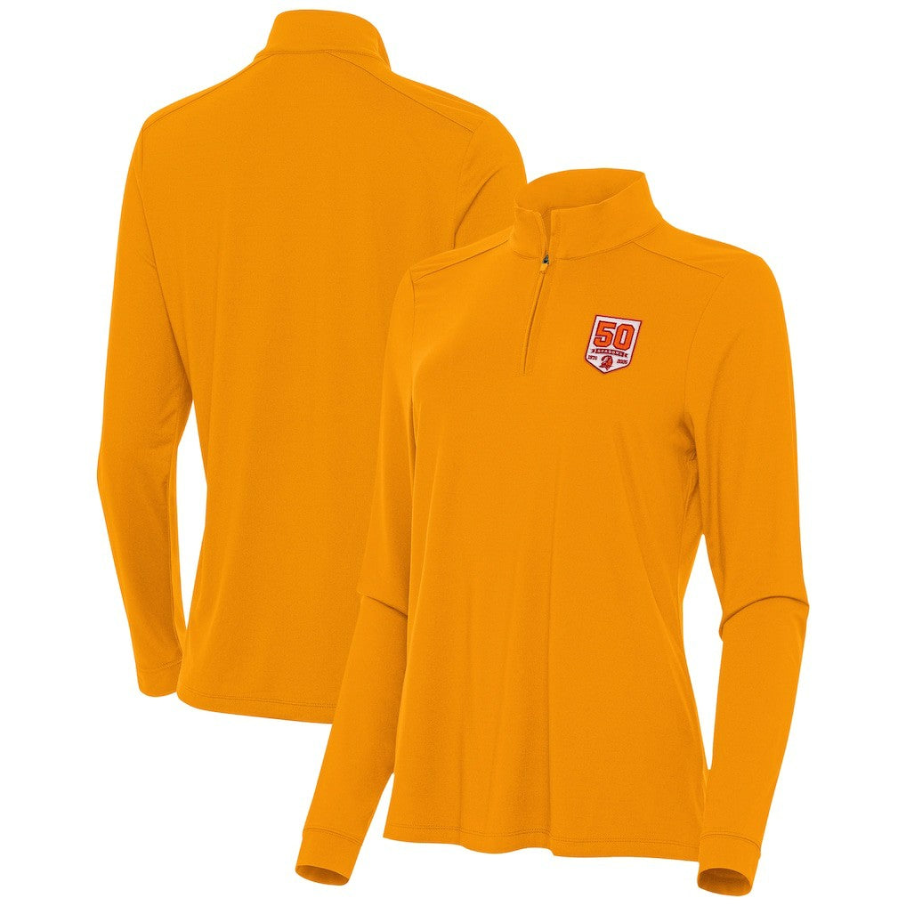 Tampa Bay Buccaneers Antigua Women's 50th Season Intent Quarter-Zip Sweatshirt - Orange for sale