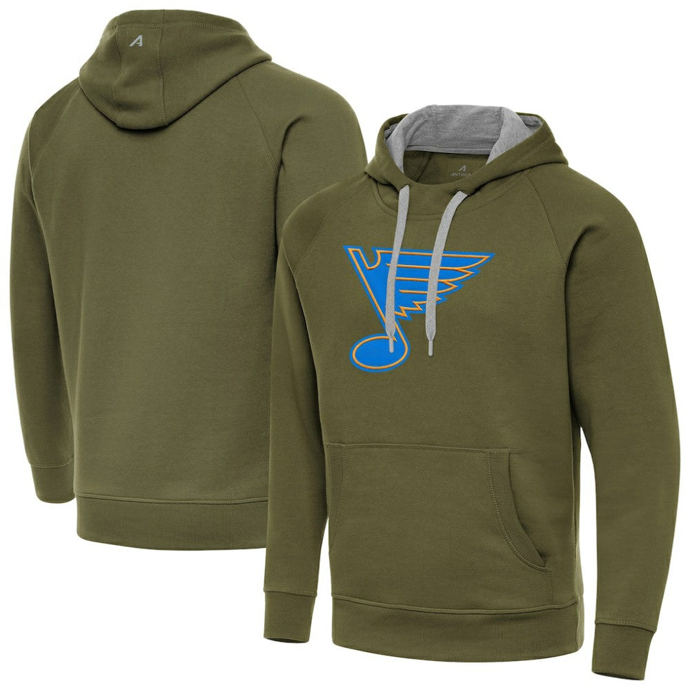 St. Louis Blues Antigua Victory Pullover Hoodie - Olive Hoodies