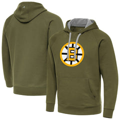 Boston Bruins Antigua Victory Pullover Hoodie - Olive Hoodies