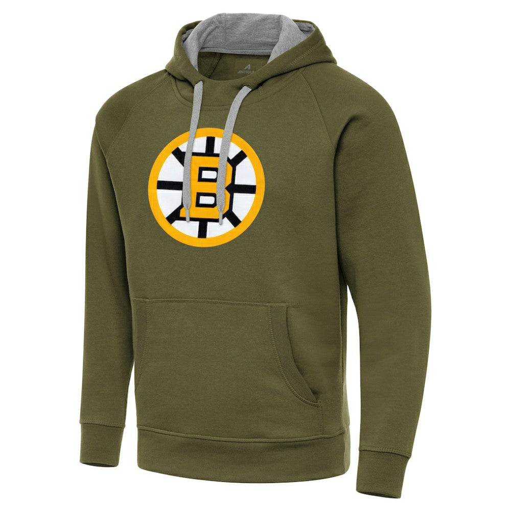 Boston Bruins Antigua Victory Pullover Hoodie - Olive Hoodies