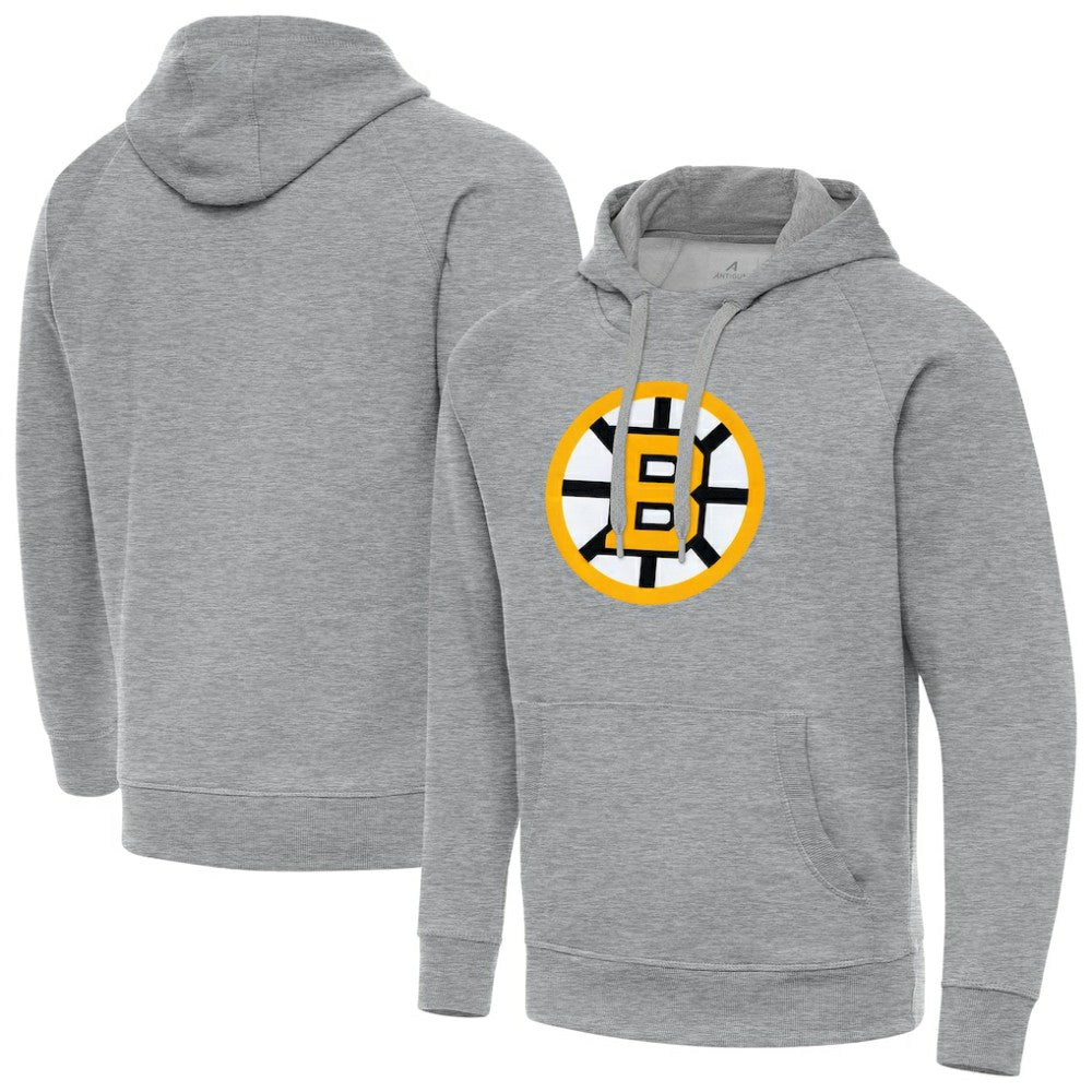 Boston Bruins Antigua Victory Pullover Hoodie - Heather Gray Hoodies