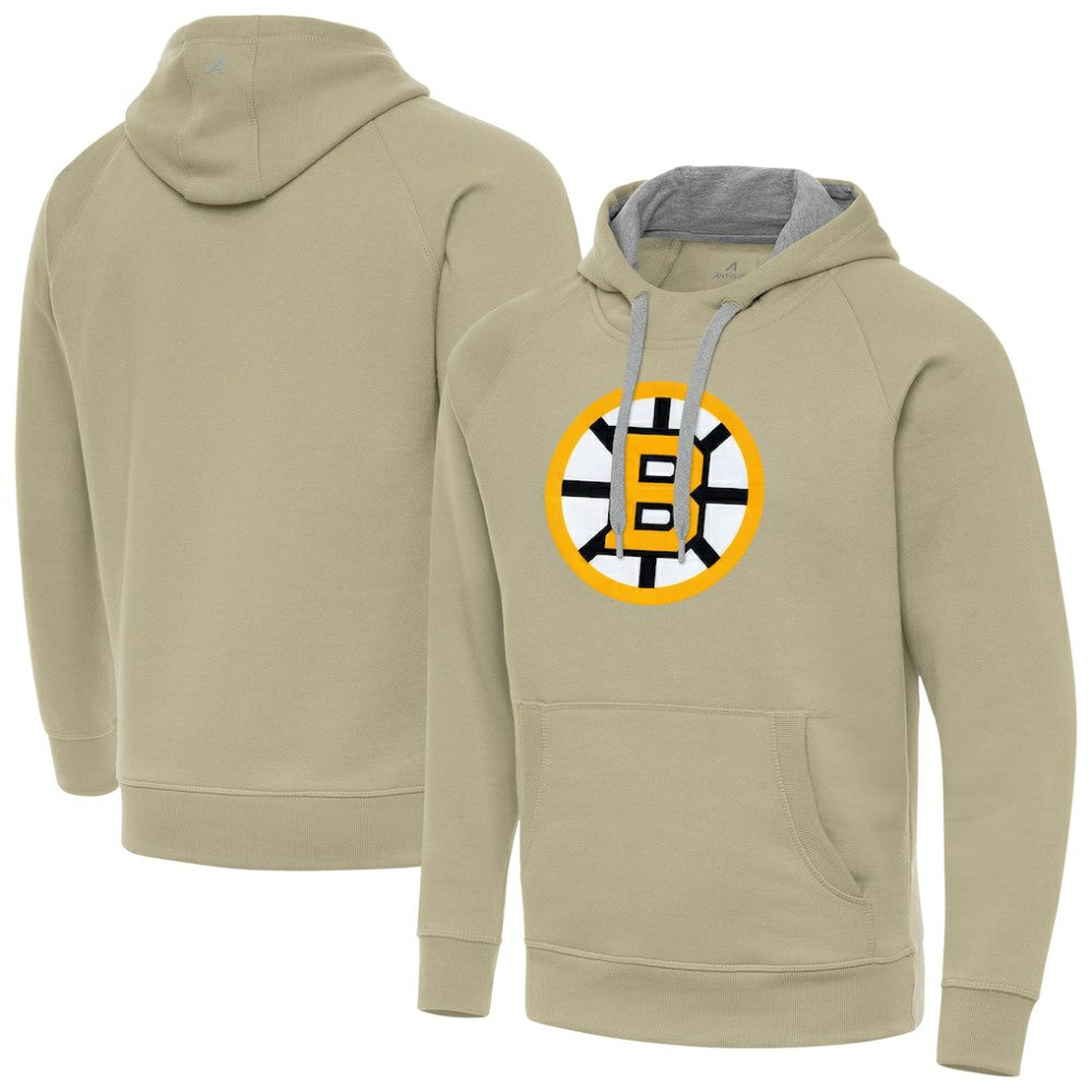 Boston Bruins Antigua Victory Pullover Hoodie - Khaki Hoodies