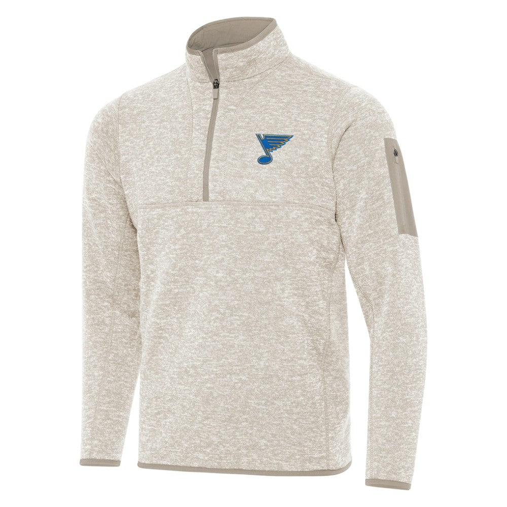 St. Louis Blues Antigua Fortune Quarter-Zip Pullover Jacket - Oatmeal Pullover
