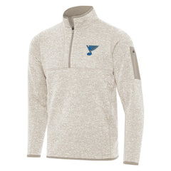 St. Louis Blues Antigua Fortune Quarter-Zip Pullover Jacket - Oatmeal Pullover