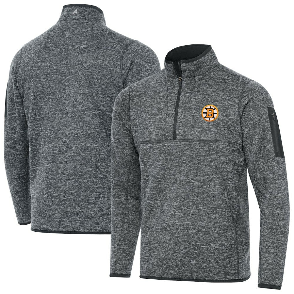Boston Bruins Antigua Fortune Quarter-Zip Pullover Jacket - Heather Black Pullover