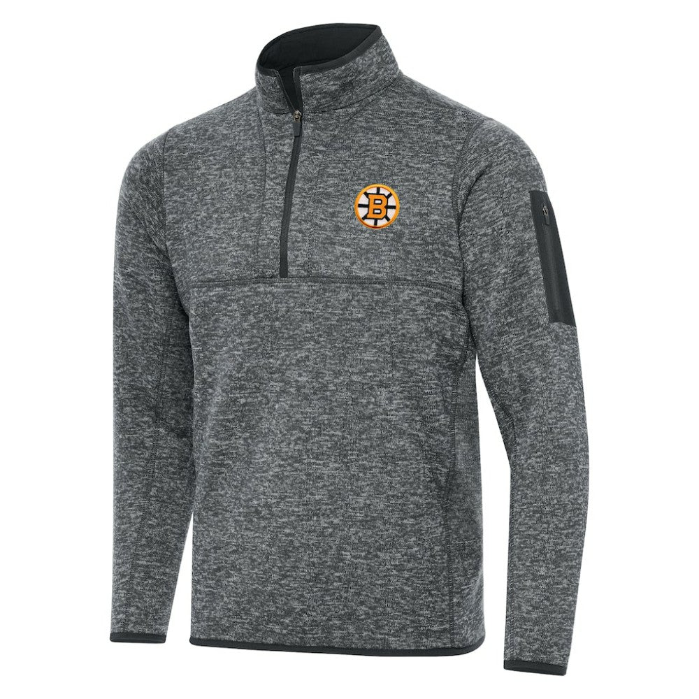 Boston Bruins Antigua Fortune Quarter-Zip Pullover Jacket - Heather Black Pullover
