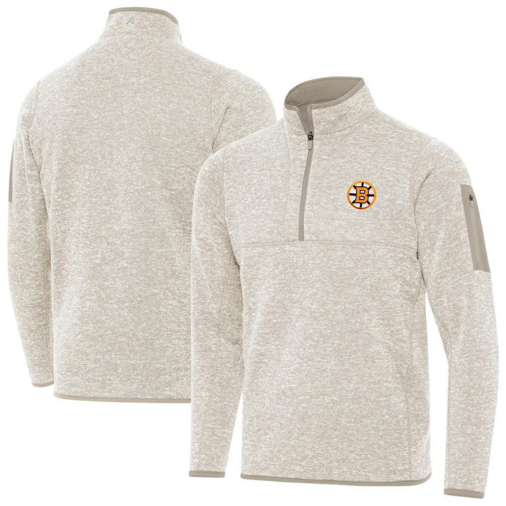 Boston Bruins Antigua Fortune Quarter-Zip Pullover Jacket - Oatmeal Pullover