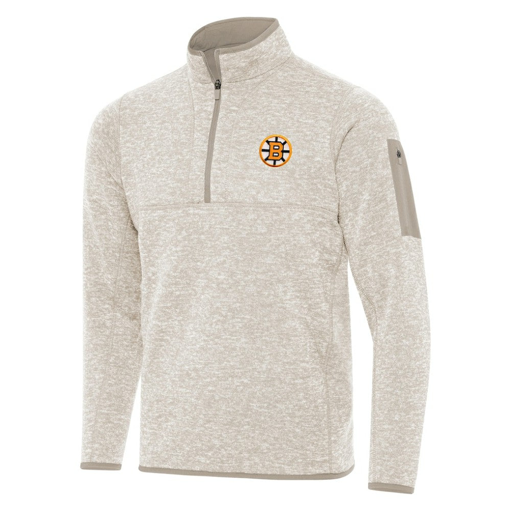 Boston Bruins Antigua Fortune Quarter-Zip Pullover Jacket - Oatmeal Pullover