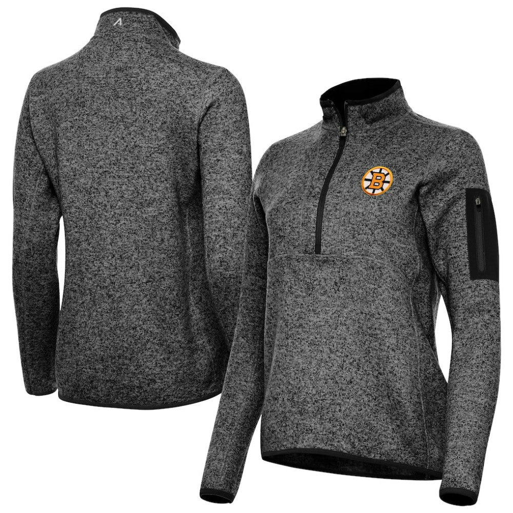 Boston Bruins Antigua Women's Fortune Half-Zip Pullover - Heather Black Pullover