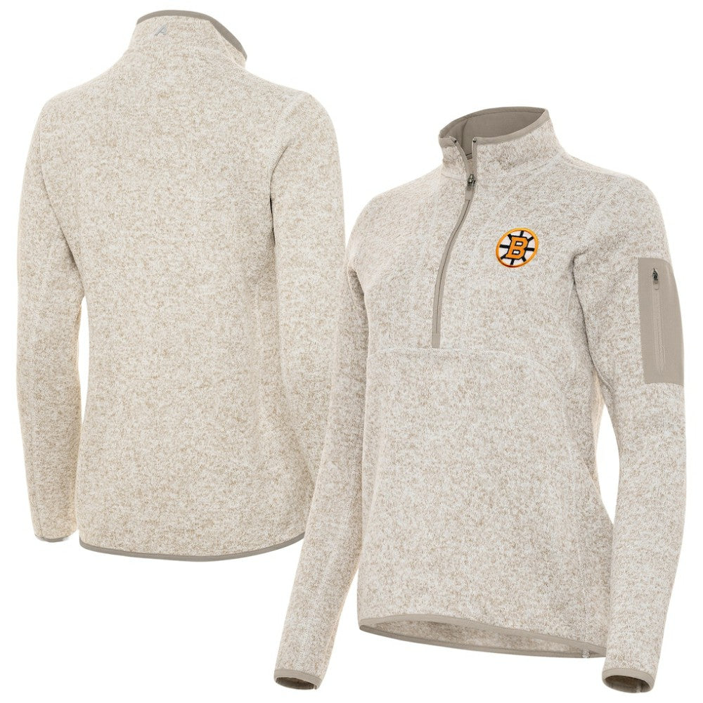 Boston Bruins Antigua Women's Fortune Half-Zip Pullover - Oatmeal Pullover