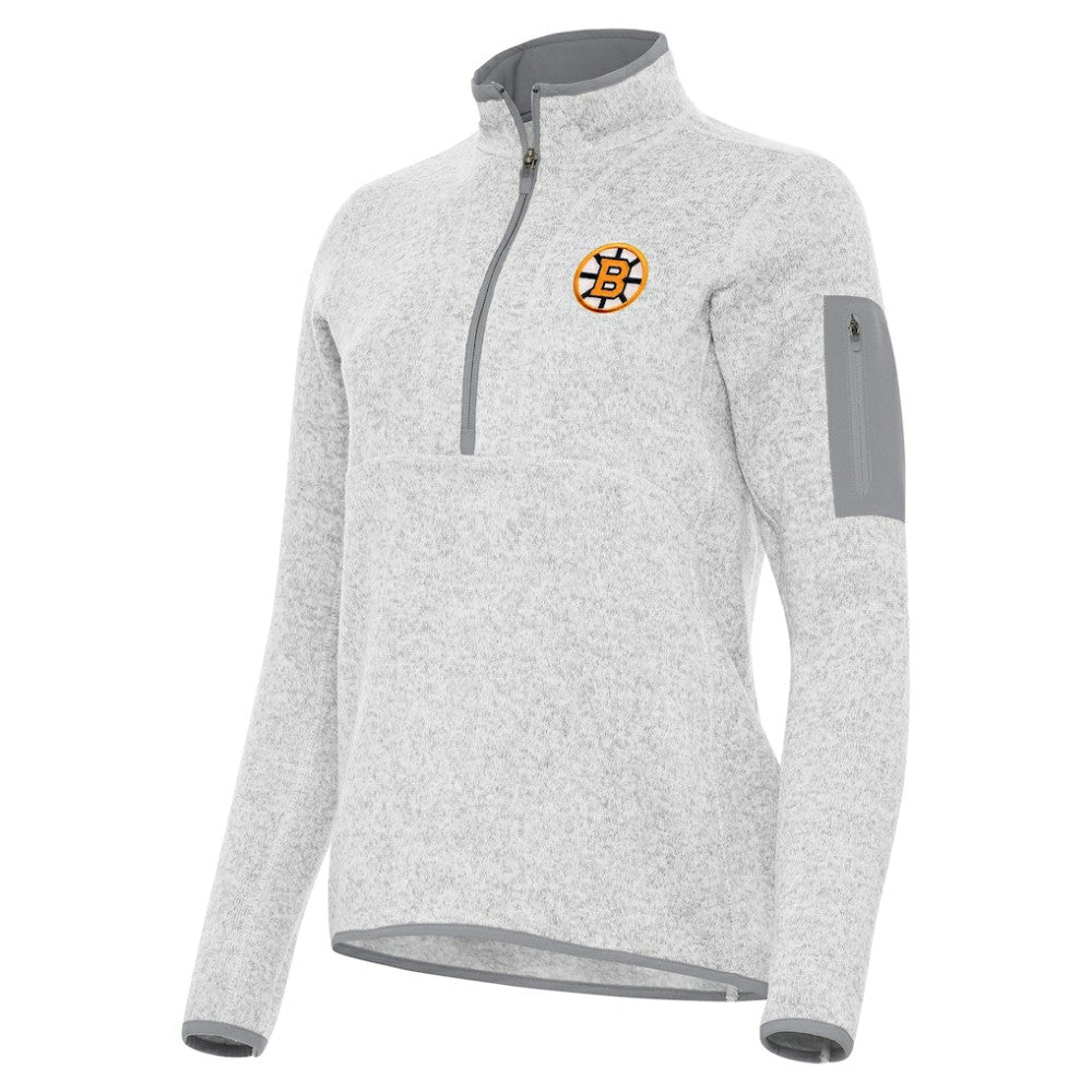 Boston Bruins Antigua Women's Fortune Half-Zip Pullover - Heather Gray Pullover