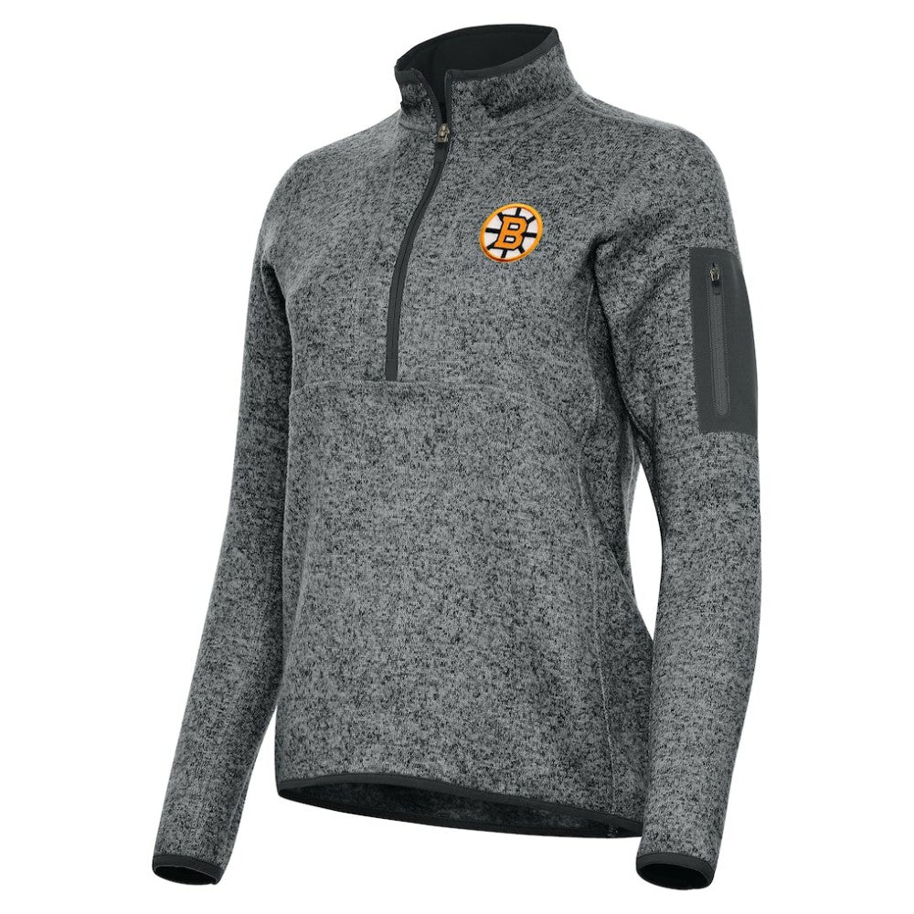 Boston Bruins Antigua Women's Fortune Half-Zip Pullover - Heather Black Pullover