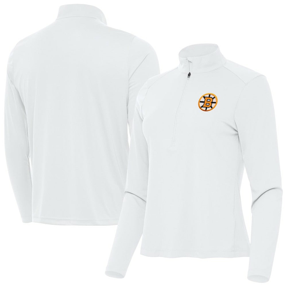 Boston Bruins Antigua Women's Tribute Half-Zip Pullover - White Pullover