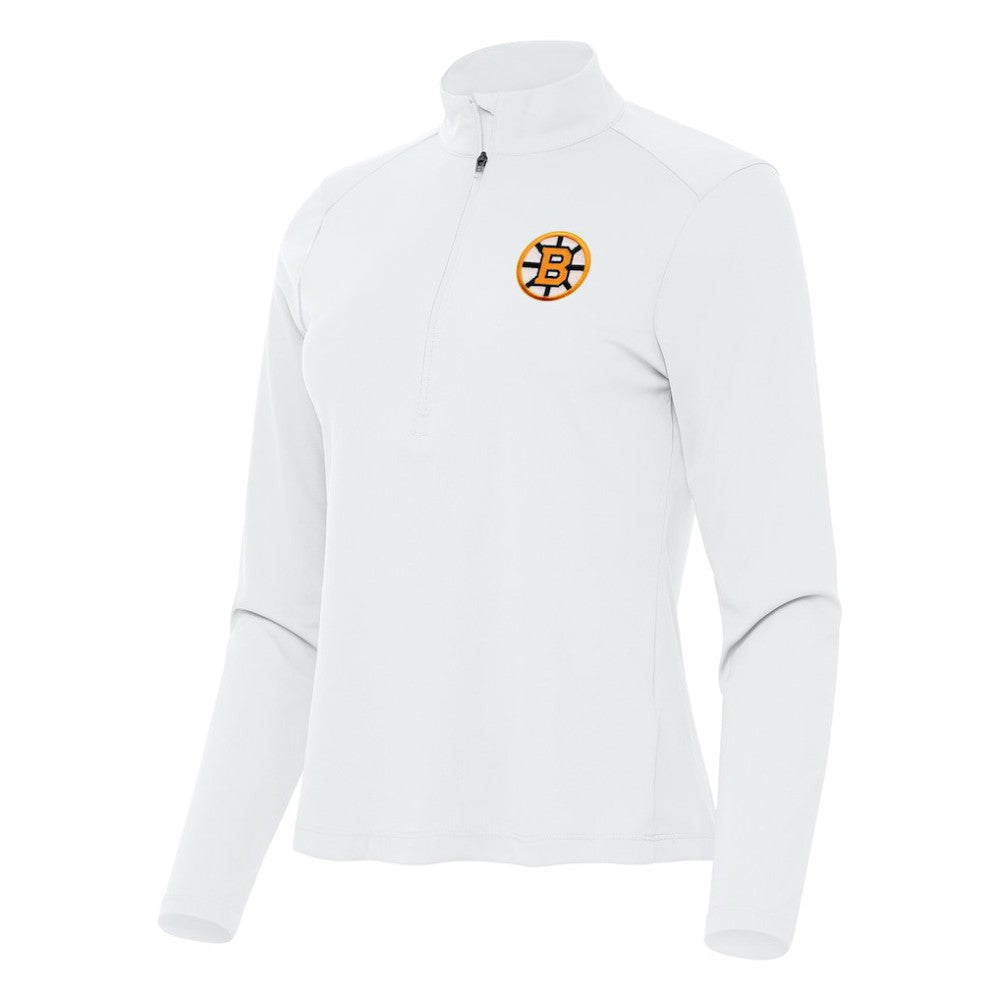 Boston Bruins Antigua Women's Tribute Half-Zip Pullover - White Pullover