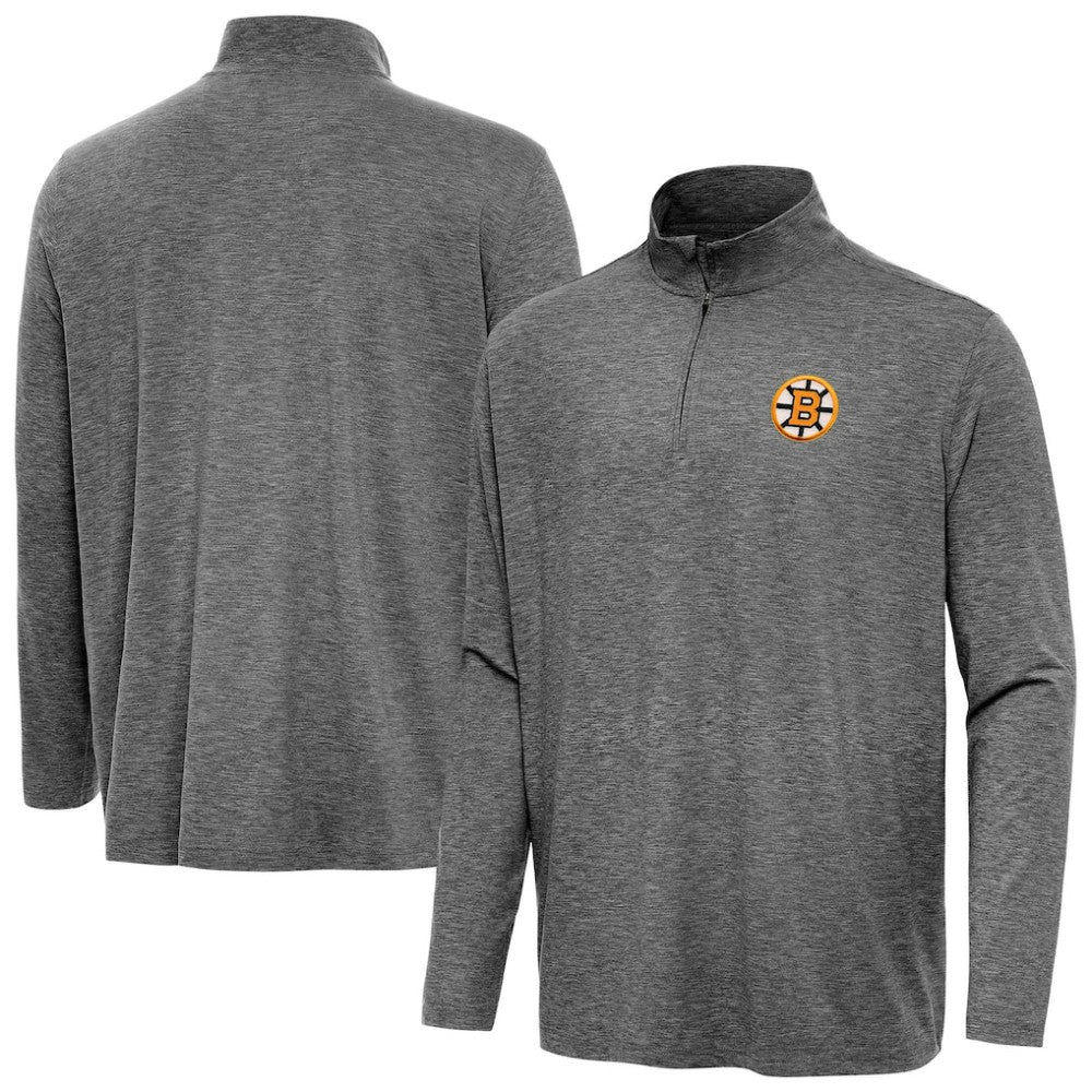 Boston Bruins Antigua Hunk Lightweight Quarter-Zip Pullover - Heather Black Pullover