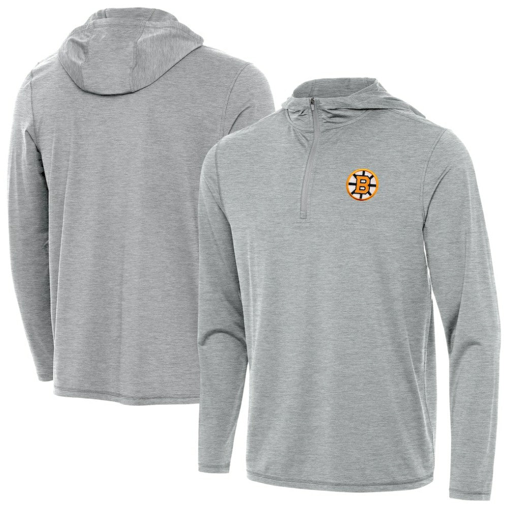 Boston Bruins Antigua Tidy Quarter-Zip Hoodie - Heather Gray Hoodies
