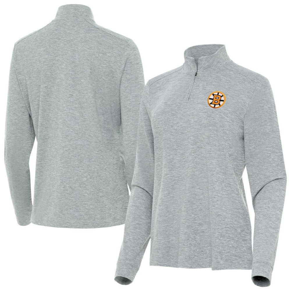 Boston Bruins Antigua Mentor Long Sleeve Quarter-Zip Mock Polo - Heather Gray