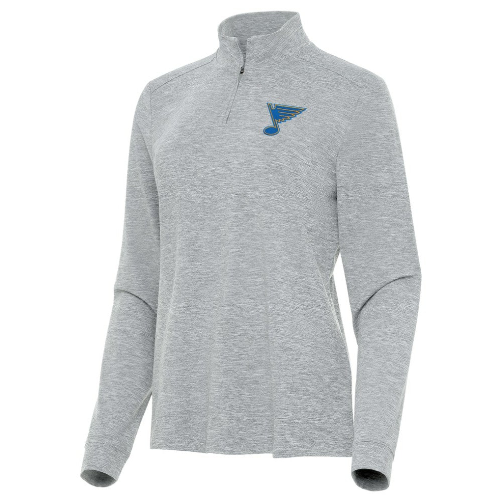 St. Louis Blues Antigua Mentor Long Sleeve Quarter-Zip Mock Polo - Heather Gray